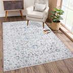 Bloom Rugs Caria Washable Non-Slip 3x5 Rug - Seashell/Teal Blue Traditional Area Rug for Living Room, Bedroom, Dining Room, and Kitchen - Exact Size: 3' x 5'