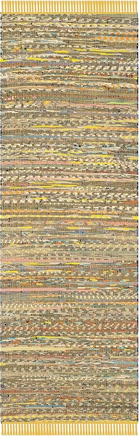 SAFAVIEH Rag Rug Collection Runner Rug - 2'3" x 12', Yellow & Multi, Handmade Boho Stripe Cotton, Ideal for High Traffic Areas in Living Room, Bedroom (RAR121H)