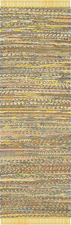 SAFAVIEH Rag Rug Collection Runner Rug - 2'3" x 10', Yellow & Multi, Handmade Boho Stripe Cotton, Ideal for High Traffic Areas in Living Room, Bedroom (RAR121H)