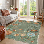 Lahome Floral Washable Rugs, 4X6 Rug for Bedroom Ultra-Thin Soft Dining Room Rug, Non-Slip Living Room Rugs Stain Resistant Boho Rug Lightweight Low-Pile Throw Rug for ‎Office (4x6ft,Green)