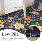 DUKINO 6x9 Area Rug, Floral Rugs for Living Room, Lightweight Non Slip Washable Rug, Indoor Low Pile & Non-Shedding Boho Design Rugs for Bedroom, Living Room, Dining Room, Dark Blue