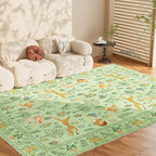 DUKINO 5x7 Rug, Washable Animal Living Room Rug with Non Slip Vintage Design, Soft Low Pile Large Carpet for Bedroom, Nursery, Dining Room, Farmhouse, Playroom, Light Green