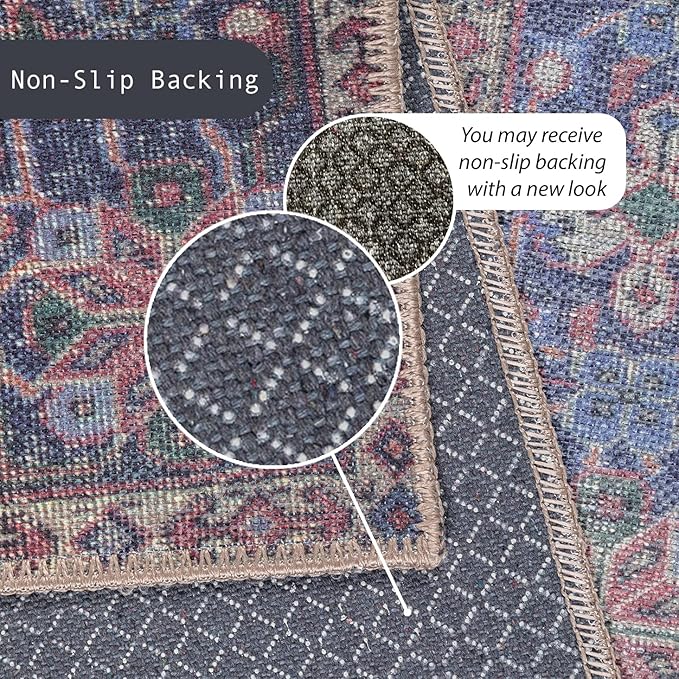 GLN Rugs Traditional Collection - Machine Washable Area Rug, Traditional Washable, Non Slip, Low Pile Chenille Rug, Living Room, Bedroom, Kitchen Rug (2' x 3' Multi Blue)