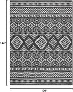 Beverly Rug Waikiki Boho Indoor Outdoor Rug 9x12, Washable Outside Carpet for Patio, Deck, Porch, Bohemian Area Rug, Farmhouse Rugs, Aztec Tribal Rug, Black and White