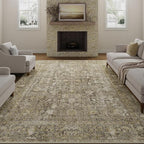 Brown Area Rug 8x10 Machine Washable Large Vintage Living Room Distressed Non Slip Carpet Traditional Indoor Bedroom Retro Floral Accent Throw Rug for Office Kitchen Dining Room