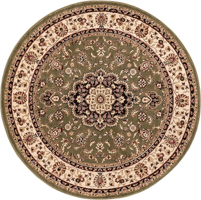 Well Woven Barclay Collection Medallion Kashan Green 5 ft Round Rug - for Living Room, Bedroom, and Dining Room