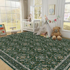WITSHOCK Living Room Area Rugs 12x15: Soft Non-Slip Backing Washable Rugs Vintage Large Carpet for Bedroom Office Dining Room Kitchen Stain Resistant Home Decor Rug, Dark Green