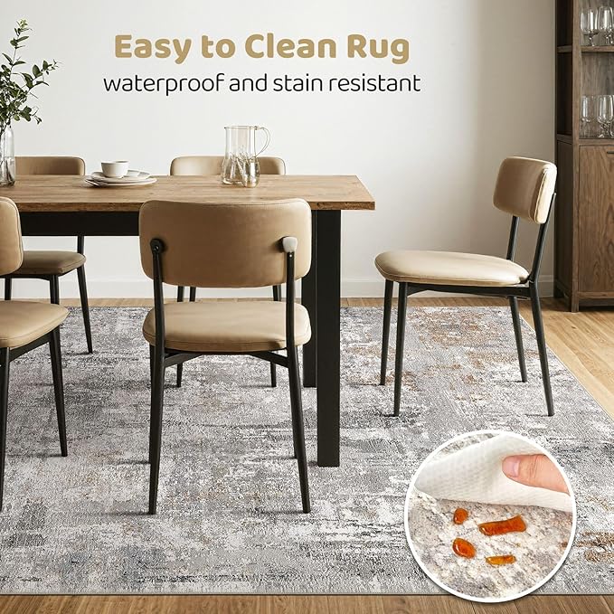 9x12 Area Rug Living Room: Washable Large Abstract Soft Stain Resistant Indoor Floor Rugs Non Slip Accent Carpet for Bedroom Nursery Playroom Office Dining Room Dorm Home House- Gray Rust
