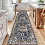 KOZYFLY Long Runners for Hallways 2.6x10 Ft Washable Kitchen Boho Runner Rug for Entryway Indoor Gold Navy Printed Faux Wool Stair Runner Floor Carpet Runner for Stair Kitchen Hall