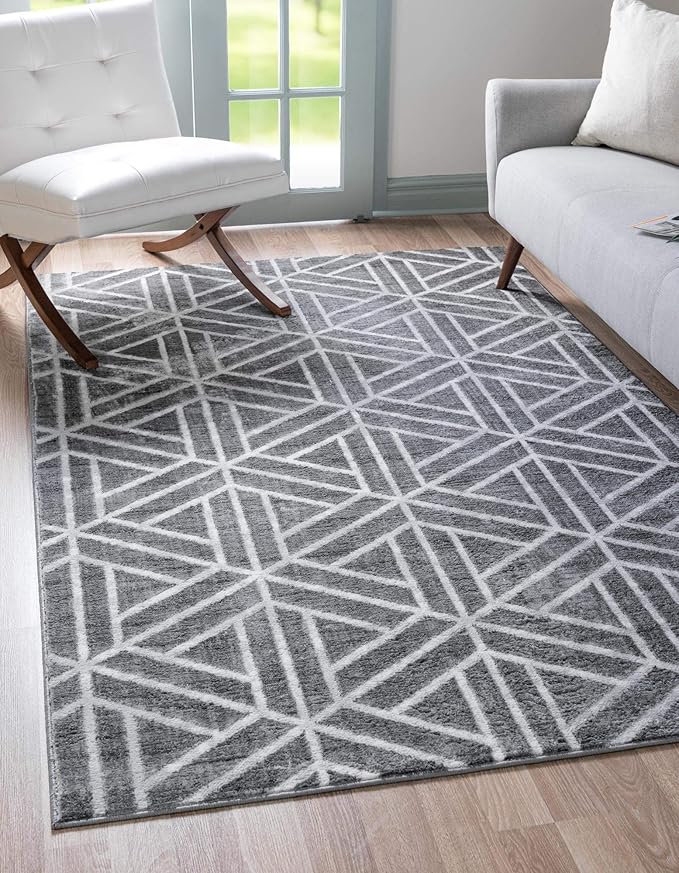 Rugs.com Lattice Trellis Collection Rug – 8' x 10' Gray Low-Pile Rug Perfect for Living Rooms, Large Dining Rooms, Open Floorplans