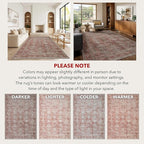 Kuden 6x9 Area Rug, Machine Washable Area Rug with Non-Slip Backing, Vintage Style, Soft, Easy Clean, Low Pile Rug for Living Room, Bedroom, Dining Room