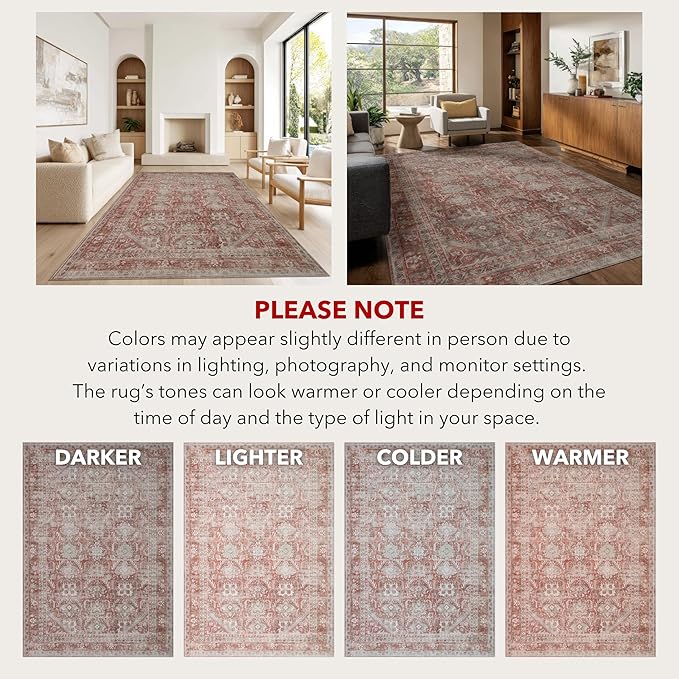 Kuden 2'6"x10 Runner Rug, Machine Washable Area Rug with Non-Slip Backing, Vintage Style, Soft, Easy Clean, Low Pile Rug for Hallway, Entryway, Kitchen, Bedroom