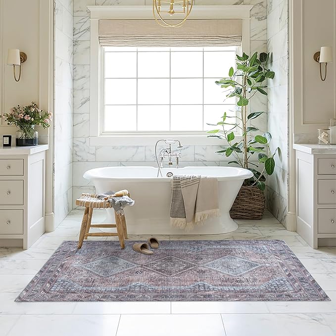 Washable Area Rug, Modern Farmhouse, Vintage, Turkish, Bohemian, Distressed, Oriental, Traditional, Rugs for Living Room, Dining, Bedroom, Office, Entryway, Foyer, (863BM, 2' x 3')