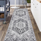 KOZYFLY Runners for Hallways 3x8 Ft Washable Kitchen Runner Rug Boho Runner Rug for Entryway Indoor Printed Faux Wool Floor Carpet for Bedroom Kitchen Hall, Grey