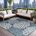 Beverly Rug Outdoor Rug 10x14 Modern Exotic Tropical Leaf Area Rugs for Indoor and Outdoor Patio Deck Porch Garden Water Resistant Washable Outside Carpet (10 x 14 Blue)