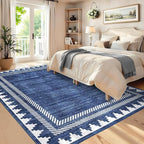 Foldable 5x7 Non Slip Area Rugs for Living Room Dining Room Modern Geometric Washable Non-Shedding Soft Indoor Carpet Bordered Printed Stain Resistant Bedroom Low Pile Rugs, Blue