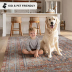 Kuden 2'6"x10 Runner Rug, Machine Washable Area Rug with Non-Slip Backing, Vintage Style, Soft, Easy Clean, Low Pile Rug for Hallway, Entryway, Kitchen, Bedroom
