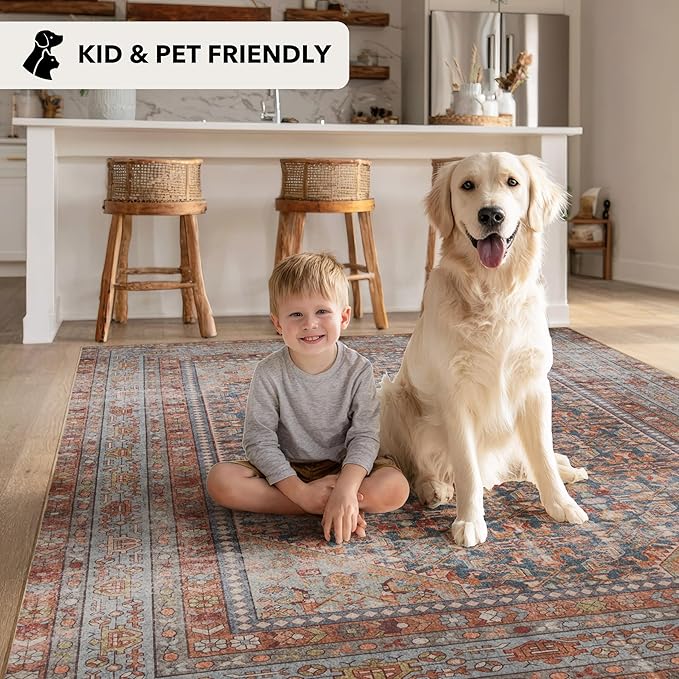 Kuden 2x3 Small Rug, Machine Washable, Non-Slip Backing, Vintage Style, Soft, Low Pile, Area Rugs for Entryway Kitchen Indoor Entrance
