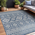 Beverly Rug Waikiki Boho Indoor Outdoor Rug 5x7, Washable Outside Carpet for Patio, Deck, Porch, Bohemian Area Rug, Farmhouse Rugs, Aztec Tribal Rug, Azure and White
