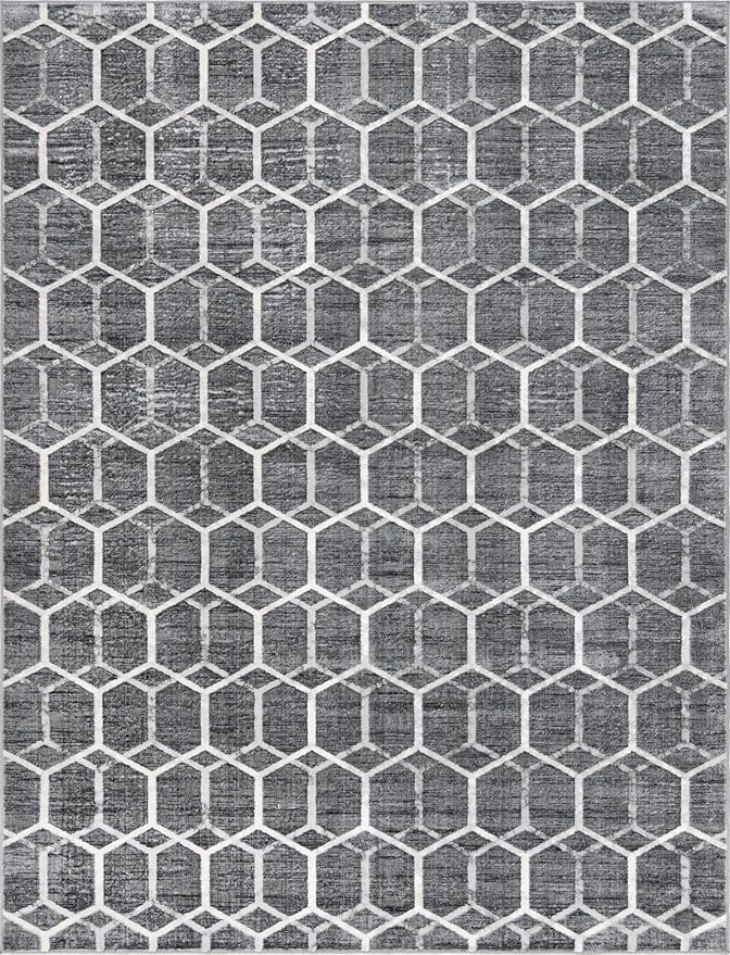 Rugs.com Lattice Trellis Collection Rug – 9' x 12' Gray Low-Pile Rug Perfect for Living Rooms, Large Dining Rooms, Open Floorplans