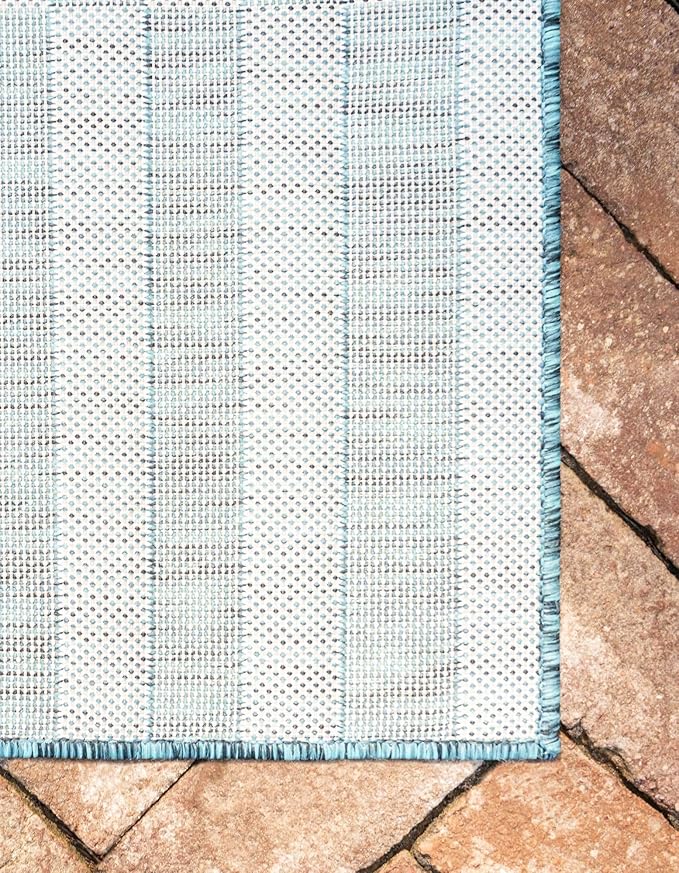 Unique Loom Outdoor Striped Collection Area Rug - Striped (4' 1" x 6' 1" Rectangle, Teal/Ivory)