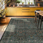 Vintage Dark Green Living Room Rug, 7x10 Washable Area Rugs for Dining Room Under Table, Bedroom, Oriental Low Pile Stain Resistant Non-Slip Thin Soft Carpet