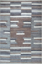 Bloom Rugs Washable Non-Slip 6' x 9' Rug - Blue/Brown Striped Area Rug for Living Room, Bedroom, Dining Room, and Kitchen - Exact Size: 6' x 9'