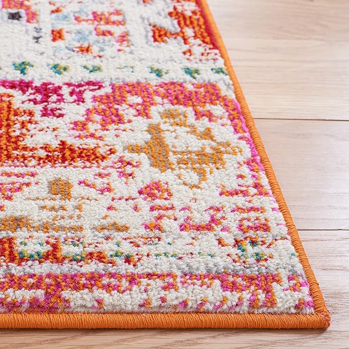 SAFAVIEH Madison Collection Area Rug - 9' x 12', Rust & Pink, Boho Diamond Distressed Design, Non-Shedding & Easy Care, Ideal for High Traffic Areas in Living Room, Bedroom (MAD418Q)