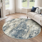 GENIMO Round Area Rugs 5FT for Living Room, Washable Circle Rug Low Pile, Non Slip Abstract Carpet for Bedroom, Enytryway, Kitchen, Navy Blue