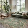 Bavni Living Room Rug, Modern Area Rugs 5x7 Non-Slip Washable, Chenille Printed Vintage Rugs for Bedroom Dinning Room Office, Sage/Gold