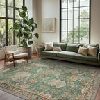 Bavni Washable Rug-6x9 Area Rugs for Bedroom Non-Slip, Ultra Thin Low Pile Living Room Rug, Modern Printed Decorative Rug for Dinning Room Office, Sage/Gold