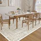 Light Brown Area Rug 9x12 Machine Washable Large Vintage Living Room Distressed Non Slip Carpet Traditional Indoor Bedroom Retro Floral Accent Throw Rug for Office Kitchen Dining Room