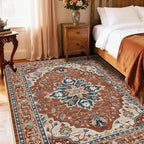 Area Rugs 8'x10' Washable Non-Slip, Floral Vintage Distress Print Pattern Medallion Carpet for Living Room Bedroom Dining Room, Red Orange Blue Brown