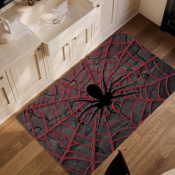 Red Spider Cool Washable Living Room Area Rug, Low Profile Abstract Pattern, 3x5 Non-Slip Backing Carpet for Kitchen, Bedroom, Dining Room