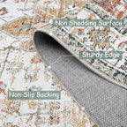 Moynesa Ultra-Thin Washable Runner - 2'6" x 8' Hallway Rug, Kitchen & Bathroom Carpet, Vintage Printed Low Pile Entryway Runner for Apartment, Camper, RV, Beige/Gold