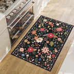 2x3 Washable Rug for Entryway, Floral Soft Small Area Rug, Non Slip Doormat Indoor Entrance Carpet, Flower Low Pile Front Door Throw Rug for Bedroom, Kitchen, Laundry, Bathroom, Black