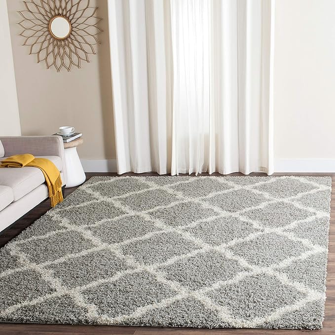 SAFAVIEH Dallas Shag Collection Area Rug - 8'6" x 12', Ivory & Light Pink, Trellis Design, Non-Shedding & Easy Care, 1.5-inch Thick Ideal for High Traffic Areas in Living Room, Bedroom (SGD257P)