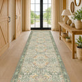 10 ft Long Sage Runner Rugs for Hallways - 3x10 Wide Kitchen Runners, Entryway Rug, with Flowers and Leaves, Washable Non Slip Low Pile
