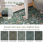 Green Floral 5x7 Area Rugs for Living Room Large Washable Rug Vintage Forest Low Pile Non Slip Stain Resistance Soft Carpet for Dining Room, Bedroom, Office Rug, Kids Room, Nursery Room, Playroom