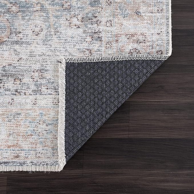 Bloom Rugs Caria Washable Non-Slip 12 ft Runner - Ocean Blue/Brick Traditional Runner for Entryway, Hallway, Bathroom, and Kitchen - Exact Size: 2'6" x 12'