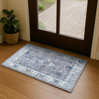 Fame Living Grey Oushak Rug, Modern Small Rugs, Vintage, Turkish, Eclectic, Floral, Pastel, Washable, Door Mat, Doormat for Indoor Entrance, Entryway, Kitchen, Bathroom, Bedroom, Laundry, 2'x3'