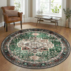 Round Rug 6ft for Bedroom, Green Washable Circle Rug Non-Slip Boho Area Rug 6' Round Carpet for Dining Room Kitchen Dorm Bathroom Low Pile Soft