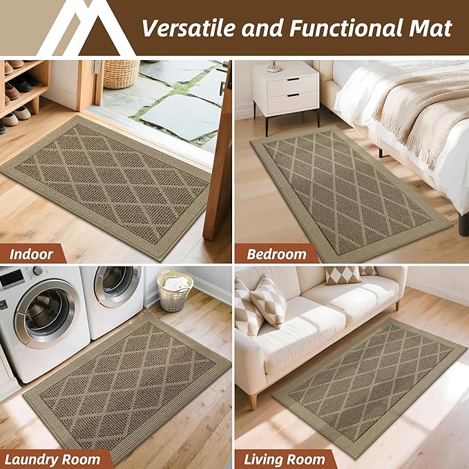 COSY HOMEER Non-Slip Door Mat 24"x36", Entryway Rugs Low Profile Absorbent Dirt Trapper Doormat for Front Entrance, Washable Polypropylene Entry Mat (Beige)