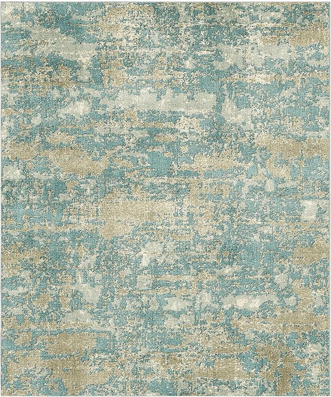 WITSHOCK Living Room Area Rugs 10x12：Modern Abstract Machine Washable Large Rug for Bedroom Dining Room Non-Slip Stain Resistant Home Office Decor,Teal Brown