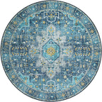 Moynesa Ultra-Thin Washable 5ft Round Rug - Teal 5x5 Circle Rugs for Living Room, Vintage Dining Room Mat Stain Resistant Nursery Carpet for Bedroom Mudroom Kitchen Apartment Home Office