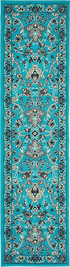 Unique Loom Sialk Hill Collection Area Rug - Washington (2' 2" x 8' 2" Runner Turquoise/Black)