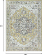 Bloom Rugs Washable Non-Slip 9' x 12' Rug - Yellow Traditional Medallion Area Rug for Living Room, Bedroom, Dining Room, and Kitchen - Exact Size: 9' x 12'