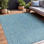 Beverly Rug Indoor Outdoor Rug 6x9, Washable Outside Carpet for Patio, Deck, Porch, Solid Modern Area Rug, Water Resistant, Aqua Blue