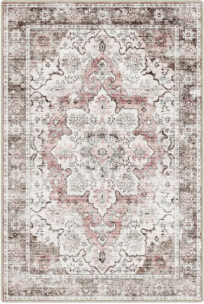 LUMI Washable Area Rug 5x8 for Living Room, Ultra Soft Stain Resistant Carpet with Non Slip Rubber Backing, Non-Shedding Low Pile Rugs for Bedroom, Dining Room, Indoor, Office