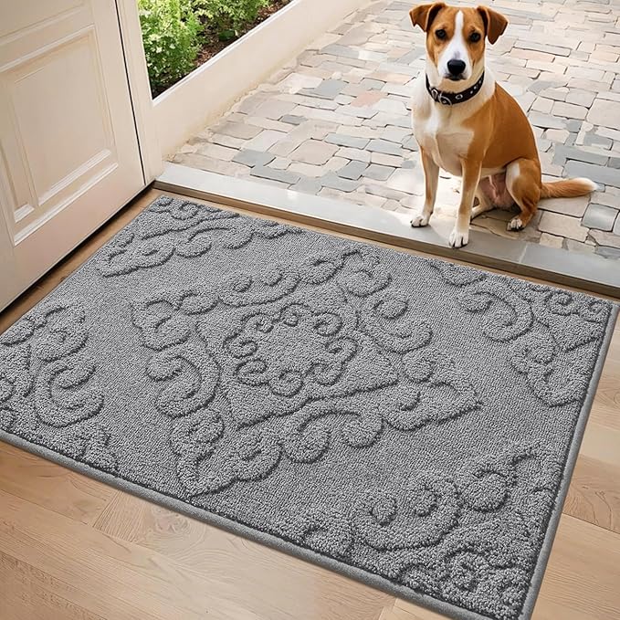COSY HOMEER Door Mat 20”x32”,Absorbent Dirt Trapper Entryway Rugs,Non-Slip Welcome Mat,Washable Entry Rugs,Low Pile Doormat for Front Back Door,Wet Shoes & Paws,Grey